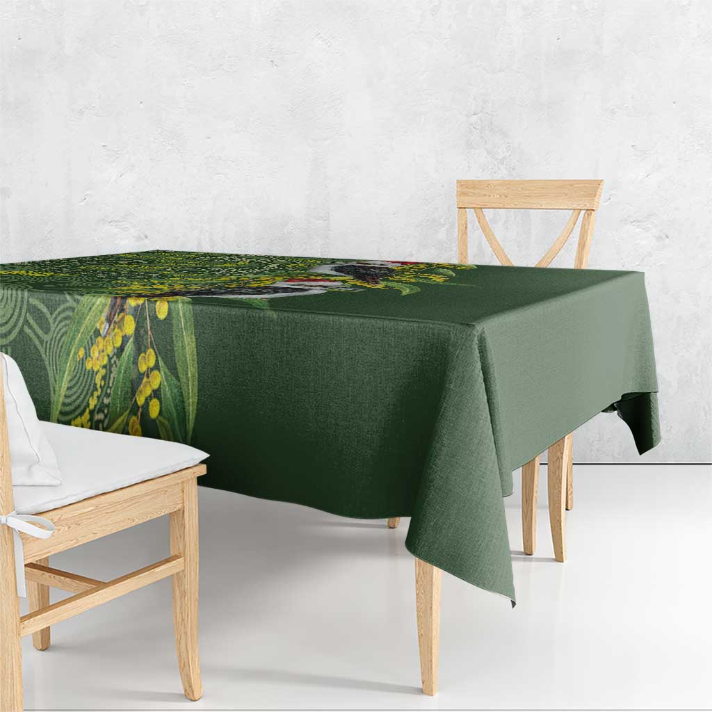 Aussie Kokaburra Golden Wattle Christmas Tablecloth Aboriginal Dots Painting Green Motif - Aussie Hoodie