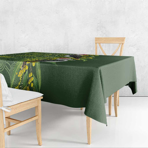 Aussie Kokaburra Golden Wattle Christmas Tablecloth Aboriginal Dots Painting Green Motif - Aussie Hoodie