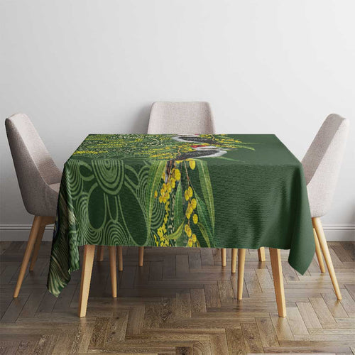 Aussie Kokaburra Golden Wattle Christmas Tablecloth Aboriginal Dots Painting Green Motif - Aussie Hoodie