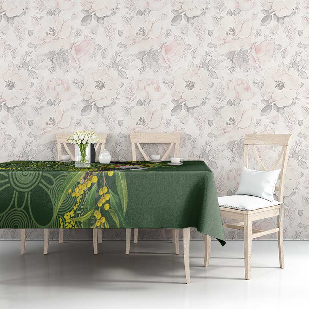 Aussie Kokaburra Golden Wattle Christmas Tablecloth Aboriginal Dots Painting Green Motif - Aussie Hoodie