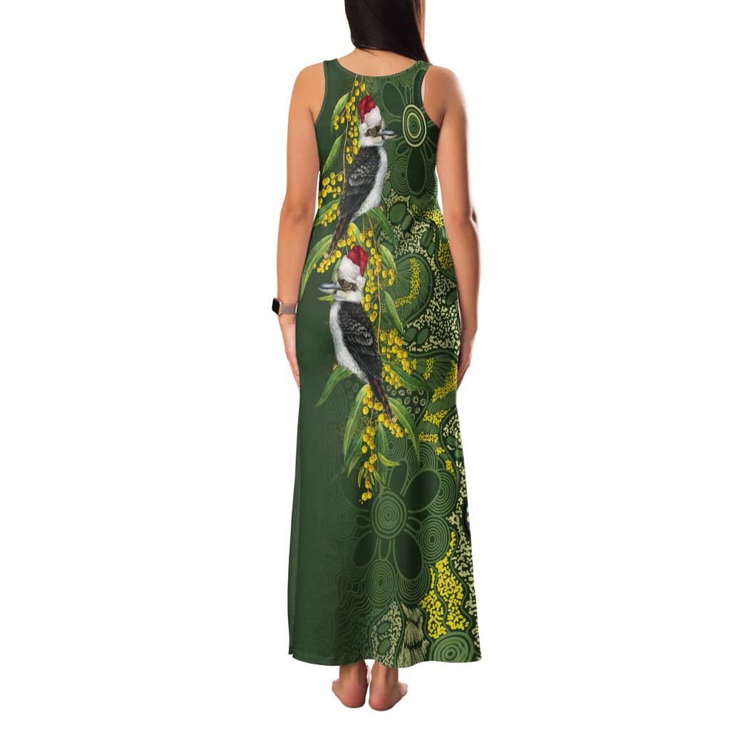 Aussie Kokaburra Golden Wattle Christmas Tank Maxi Dress Aboriginal Dots Painting Green Motif - Aussie Hoodie