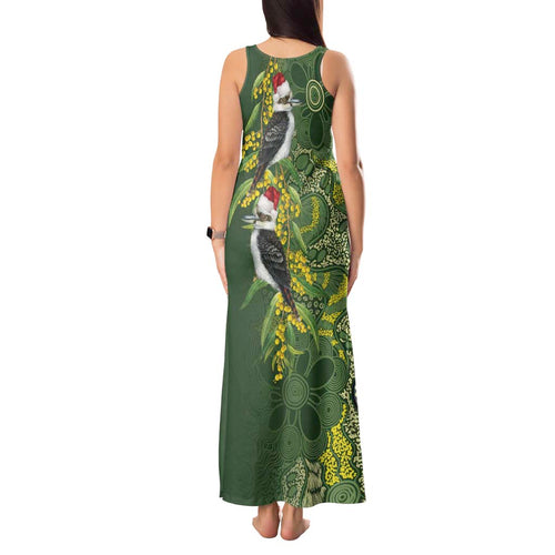 Aussie Kokaburra Golden Wattle Christmas Tank Maxi Dress Aboriginal Dots Painting Green Motif - Aussie Hoodie