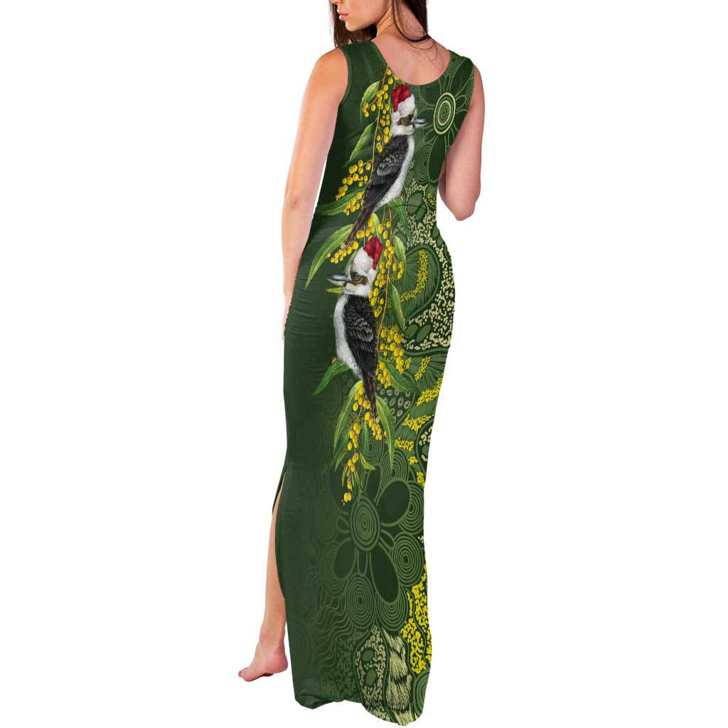 Aussie Kokaburra Golden Wattle Christmas Tank Maxi Dress Aboriginal Dots Painting Green Motif - Aussie Hoodie