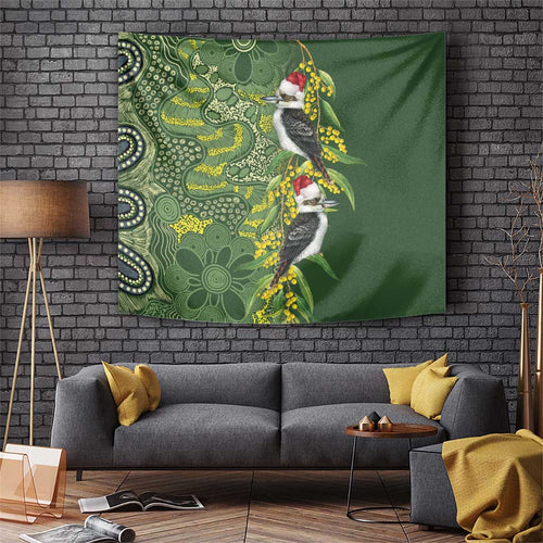Aussie Kokaburra Golden Wattle Christmas Tapestry Aboriginal Dots Painting Green Motif - Aussie Hoodie