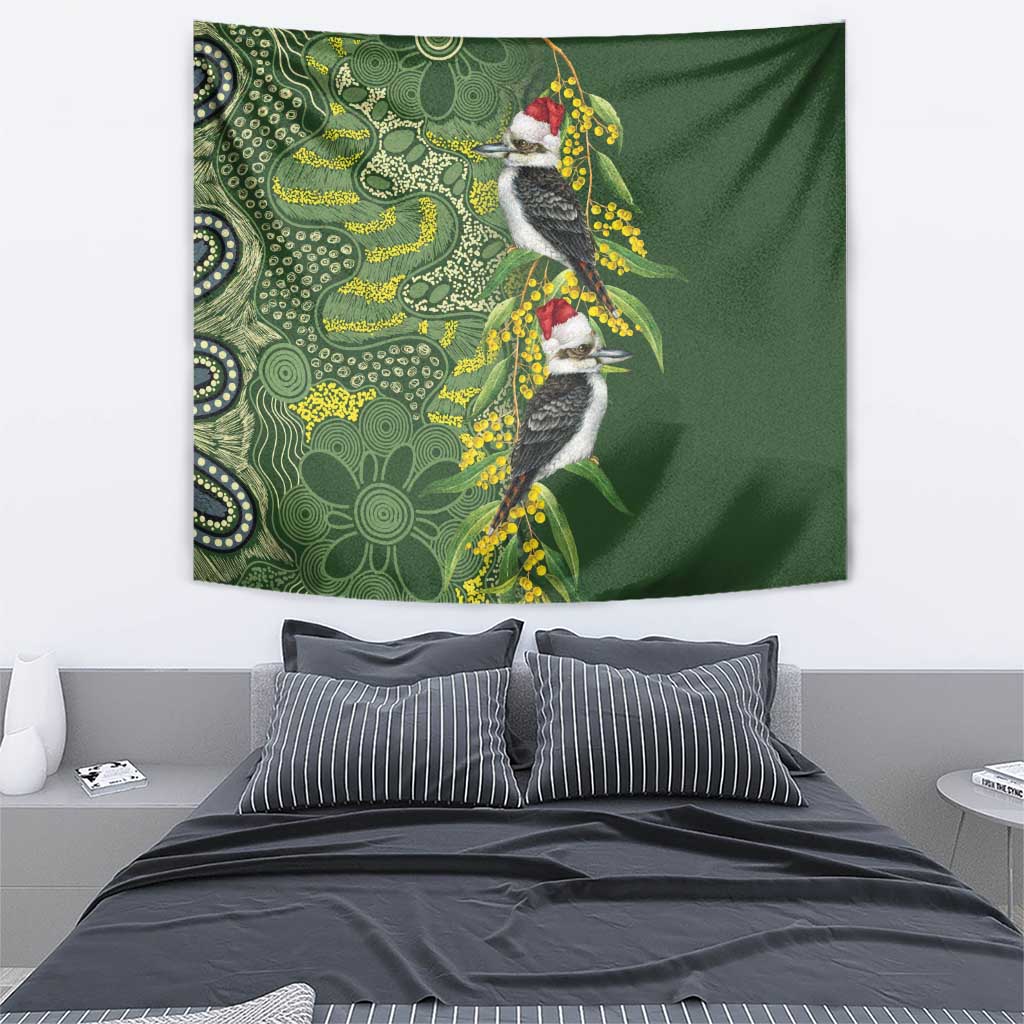 Aussie Kokaburra Golden Wattle Christmas Tapestry Aboriginal Dots Painting Green Motif - Aussie Hoodie