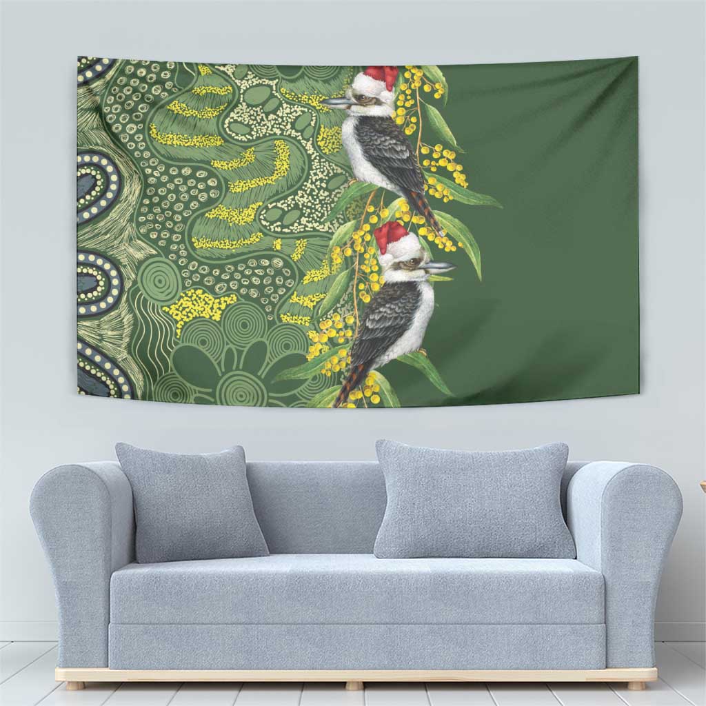 Aussie Kokaburra Golden Wattle Christmas Tapestry Aboriginal Dots Painting Green Motif - Aussie Hoodie