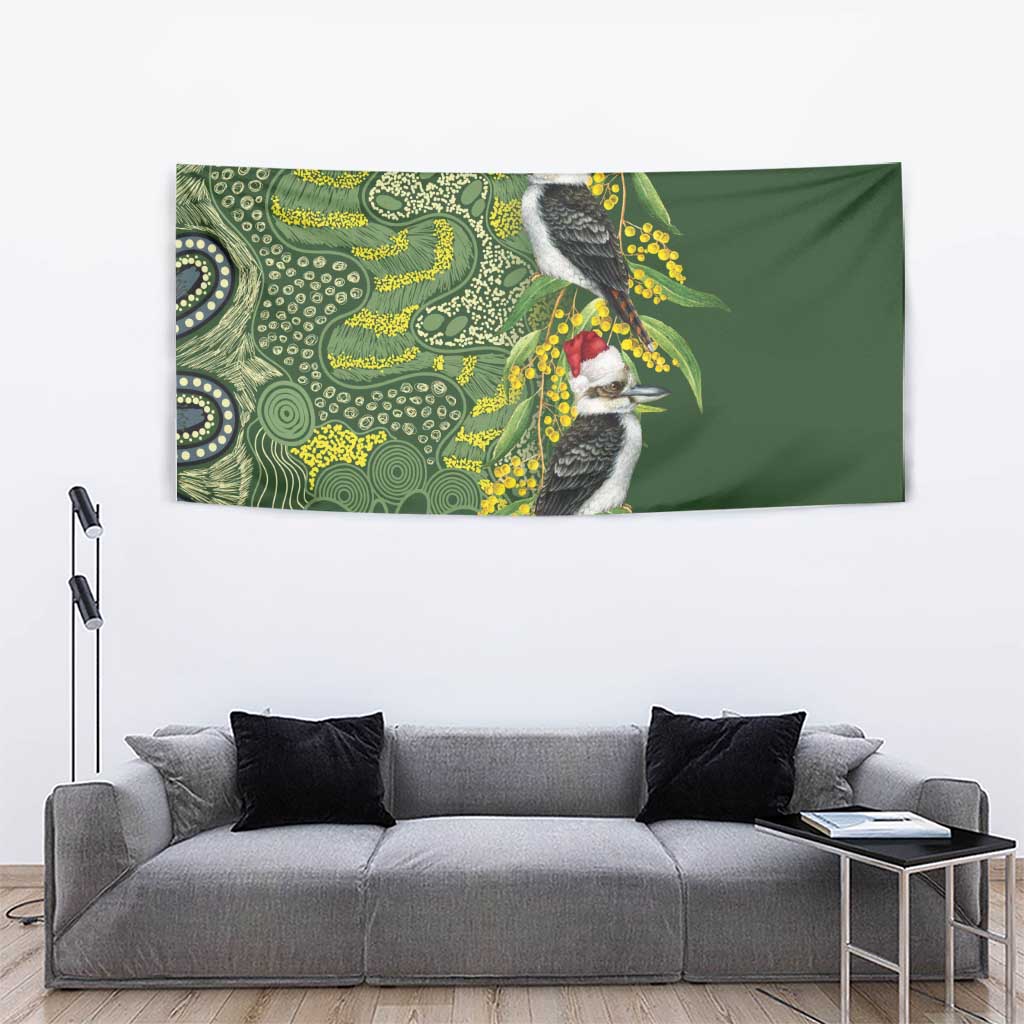 Aussie Kokaburra Golden Wattle Christmas Tapestry Aboriginal Dots Painting Green Motif - Aussie Hoodie