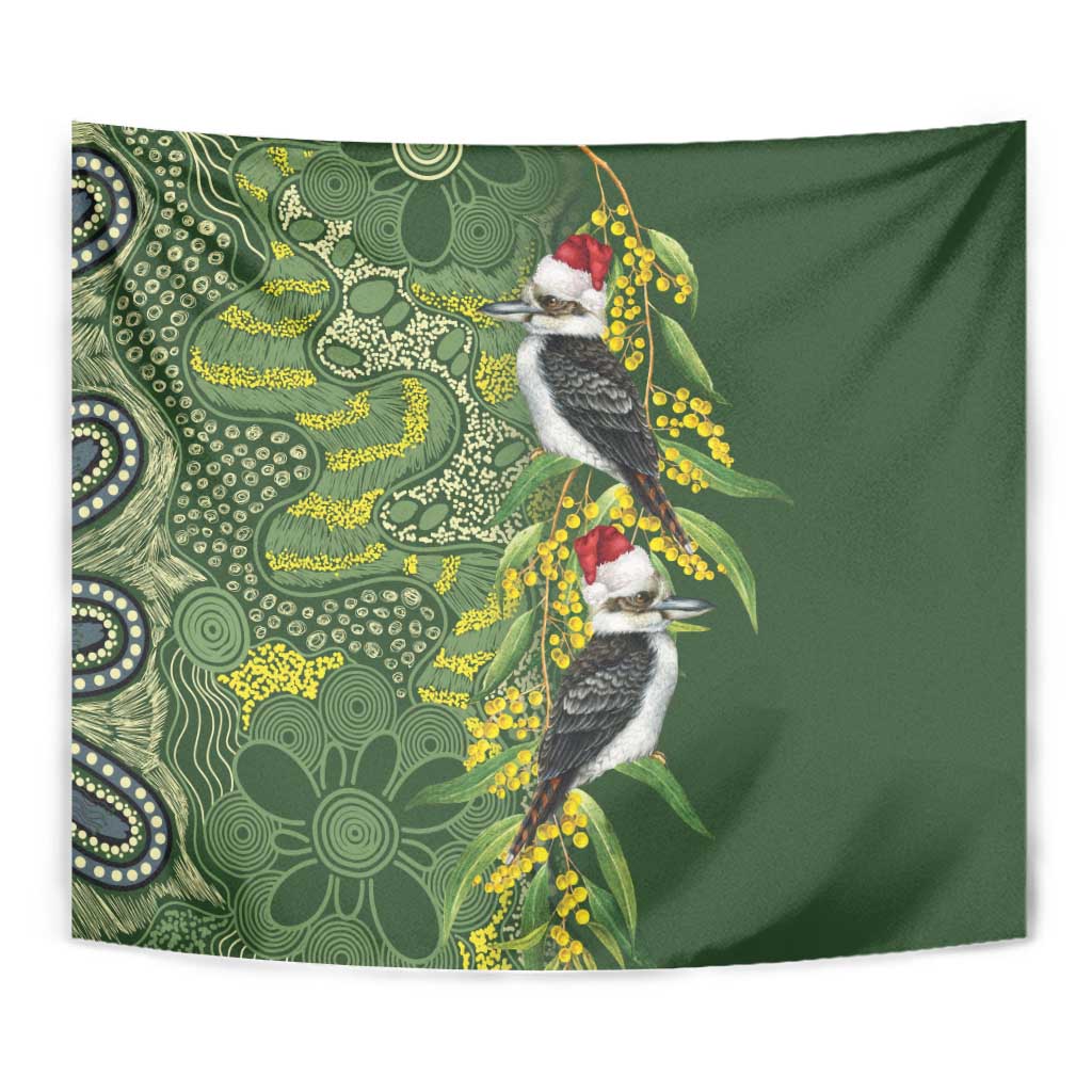 Aussie Kokaburra Golden Wattle Christmas Tapestry Aboriginal Dots Painting Green Motif - Aussie Hoodie