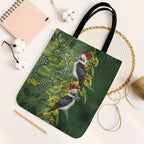 Aussie Kokaburra Golden Wattle Christmas Tote Bag Aboriginal Dots Painting Green Motif - Aussie Hoodie