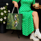 Aussie Kokaburra Golden Wattle Christmas Tote Bag Aboriginal Dots Painting Green Motif - Aussie Hoodie