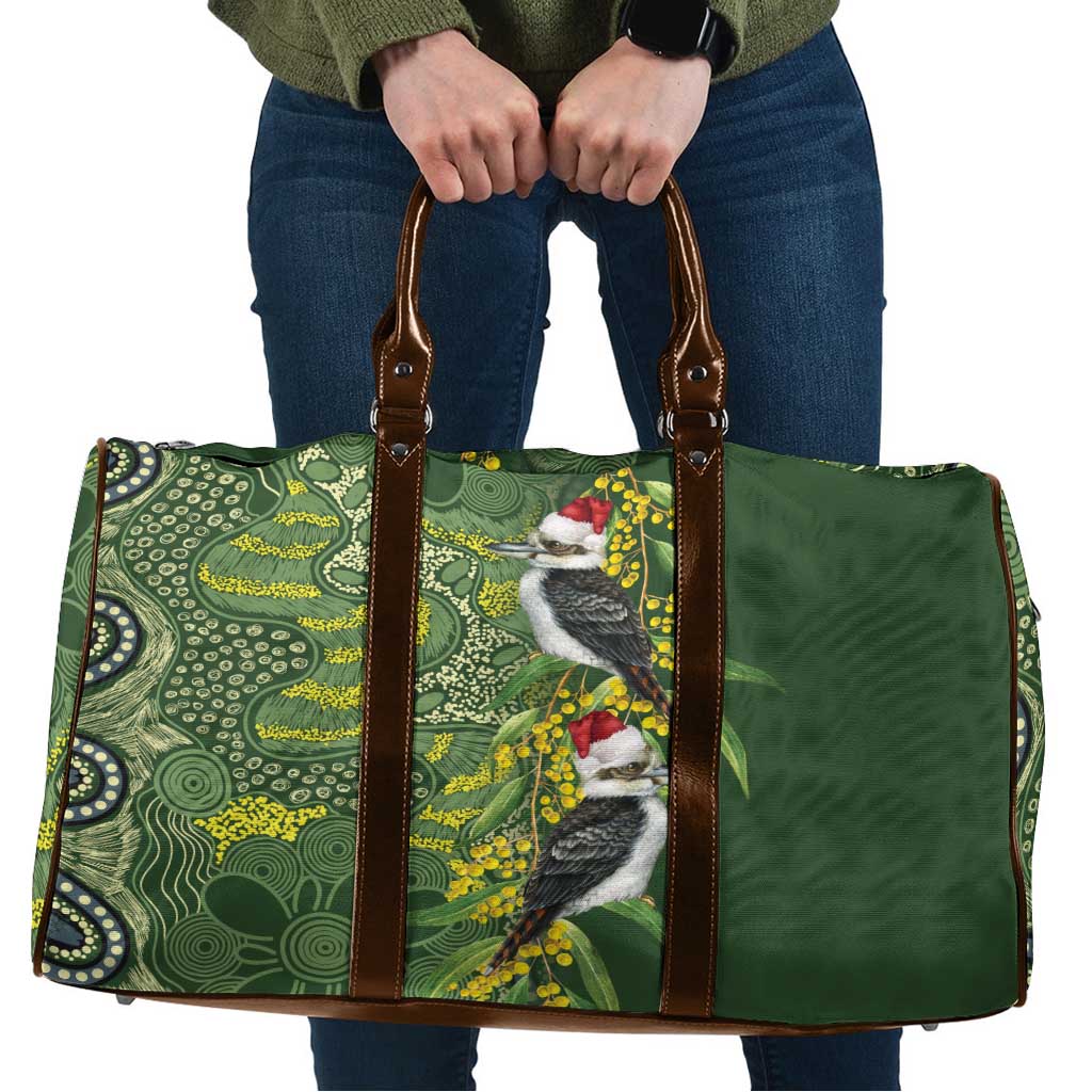 Aussie Kokaburra Golden Wattle Christmas Travel Bag Aboriginal Dots Painting Green Motif - Aussie Hoodie