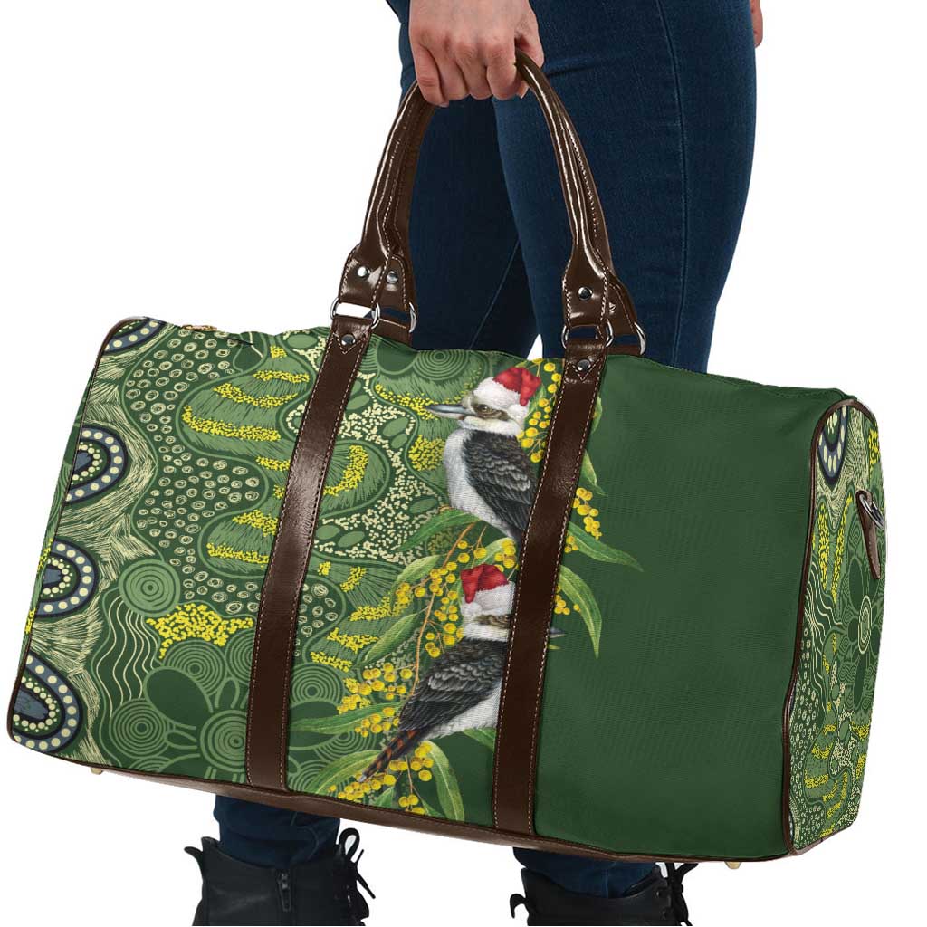 Aussie Kokaburra Golden Wattle Christmas Travel Bag Aboriginal Dots Painting Green Motif - Aussie Hoodie
