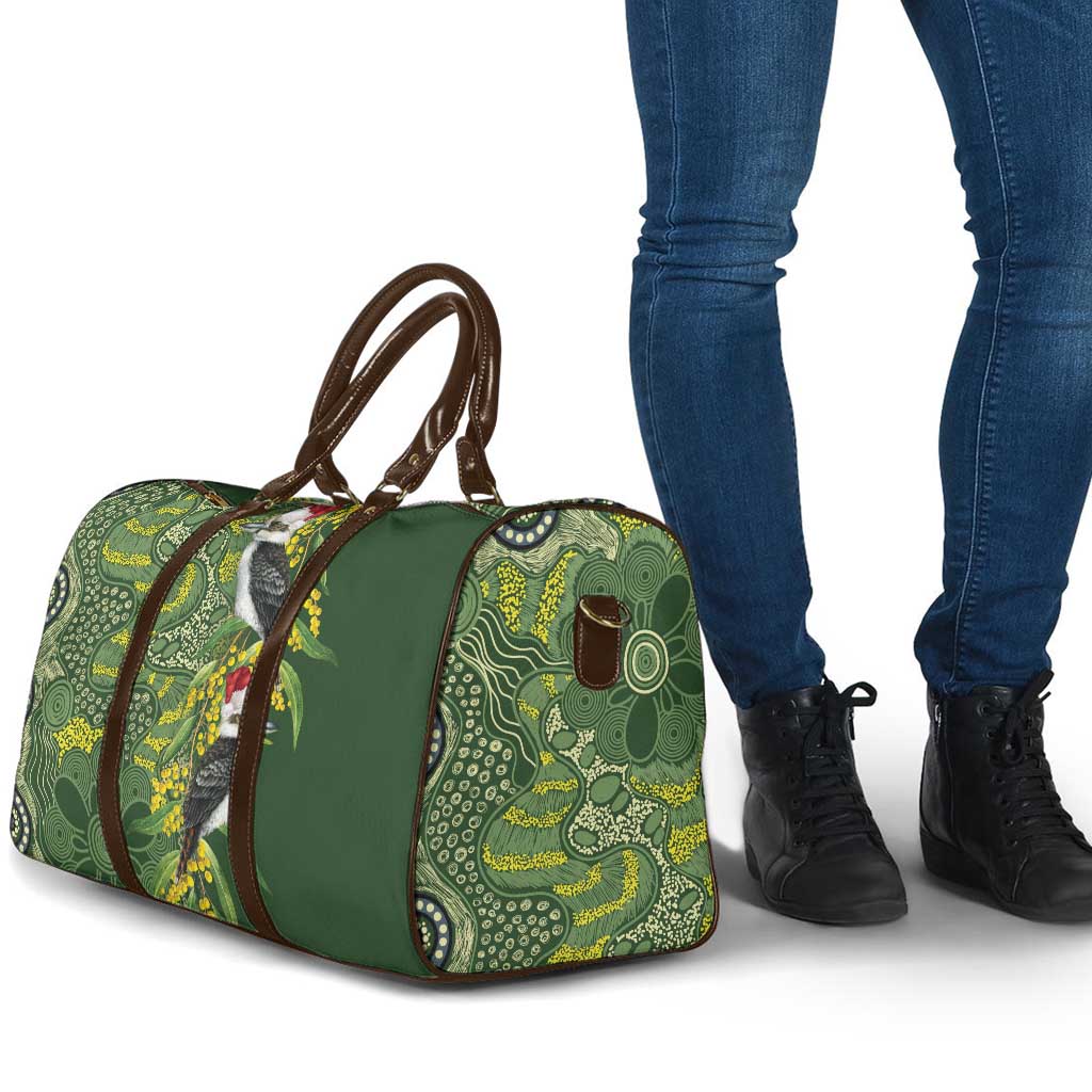 Aussie Kokaburra Golden Wattle Christmas Travel Bag Aboriginal Dots Painting Green Motif - Aussie Hoodie