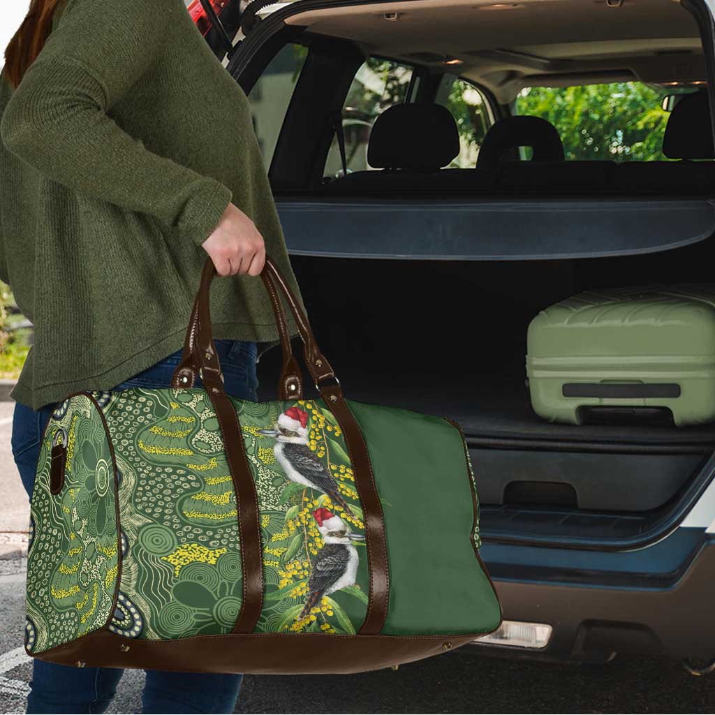 Aussie Kokaburra Golden Wattle Christmas Travel Bag Aboriginal Dots Painting Green Motif - Aussie Hoodie
