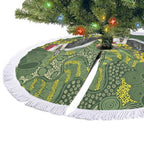Aussie Kokaburra Golden Wattle Christmas Tree Skirt Aboriginal Dots Painting Green Motif - Aussie Hoodie