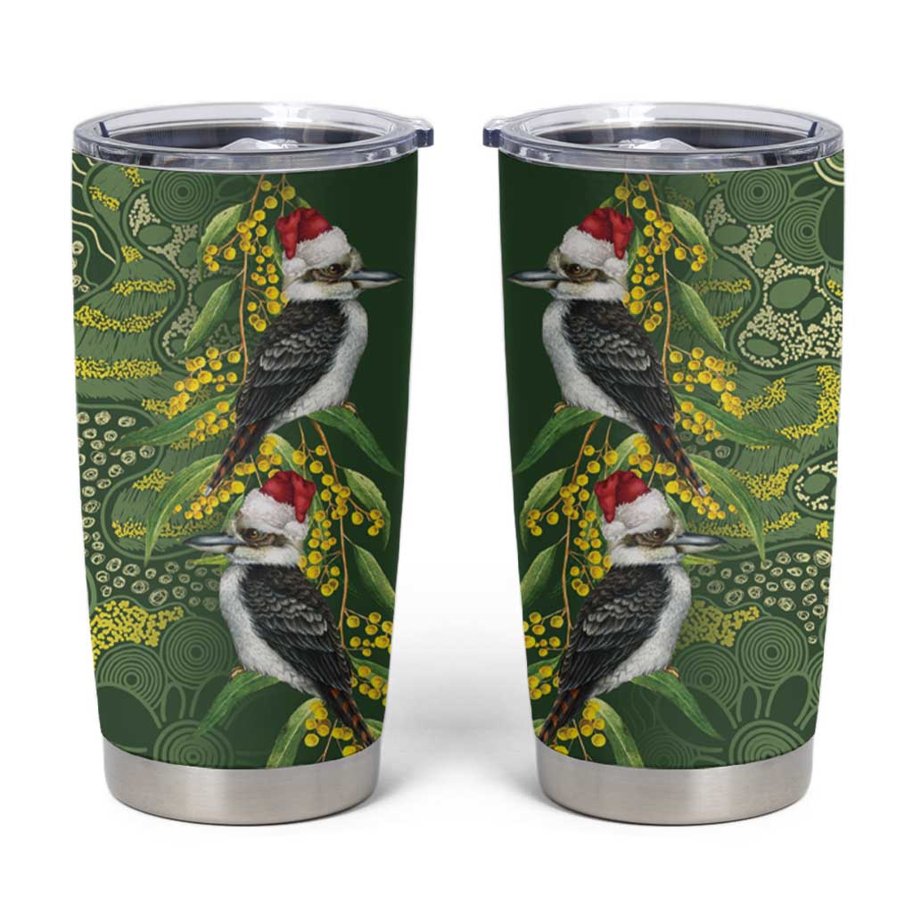 Aussie Kokaburra Golden Wattle Christmas Tumbler Cup Aboriginal Dots Painting Green Motif - Aussie Hoodie