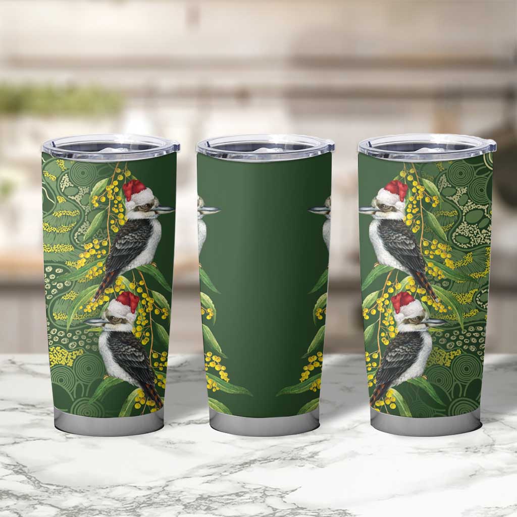 Aussie Kokaburra Golden Wattle Christmas Tumbler Cup Aboriginal Dots Painting Green Motif - Aussie Hoodie