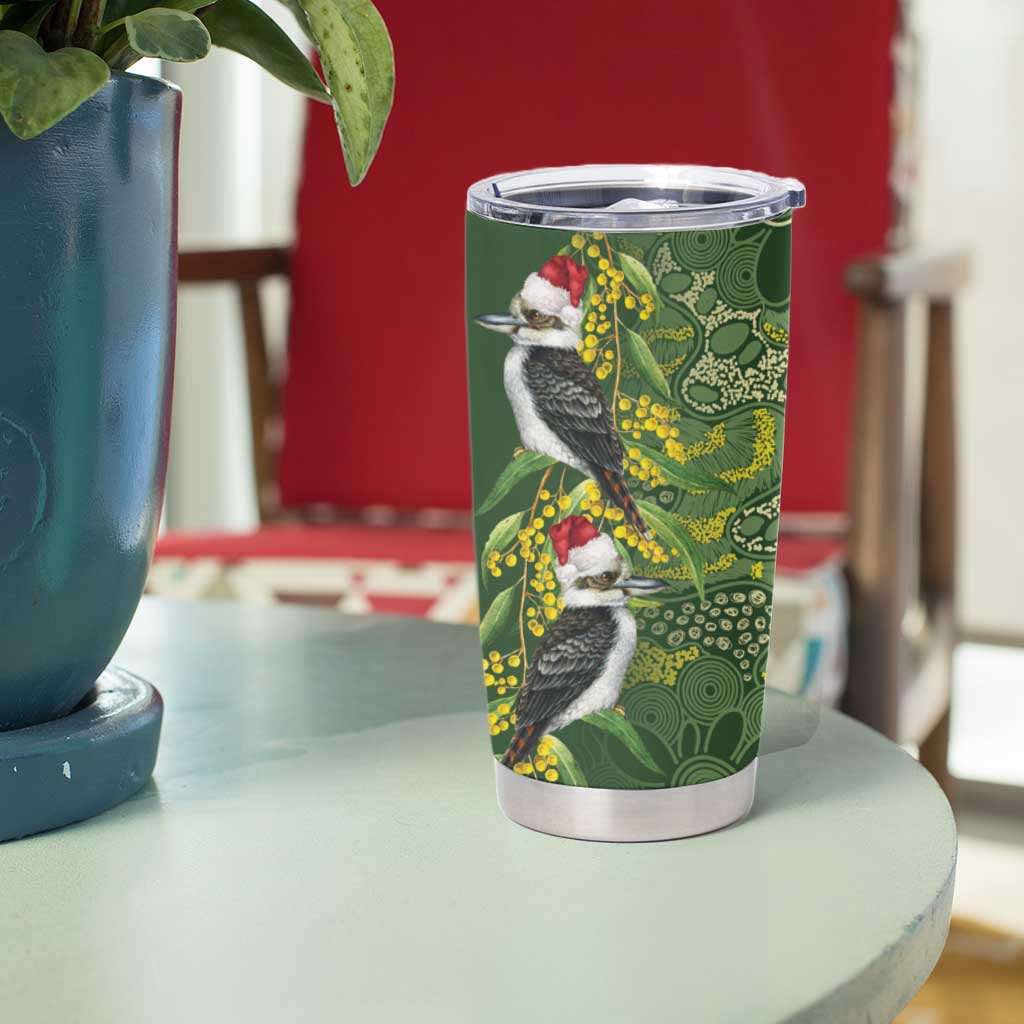 Aussie Kokaburra Golden Wattle Christmas Tumbler Cup Aboriginal Dots Painting Green Motif - Aussie Hoodie