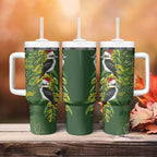 Aussie Kokaburra Golden Wattle Christmas Tumbler With Handle Aboriginal Dots Painting Green Motif - Aussie Hoodie