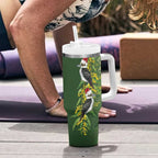 Aussie Kokaburra Golden Wattle Christmas Tumbler With Handle Aboriginal Dots Painting Green Motif - Aussie Hoodie