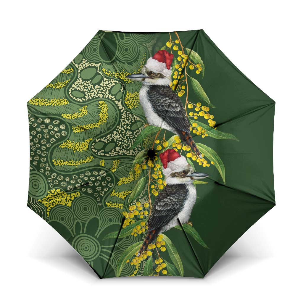 Aussie Kokaburra Golden Wattle Christmas Umbrella Aboriginal Dots Painting Green Motif - Aussie Hoodie