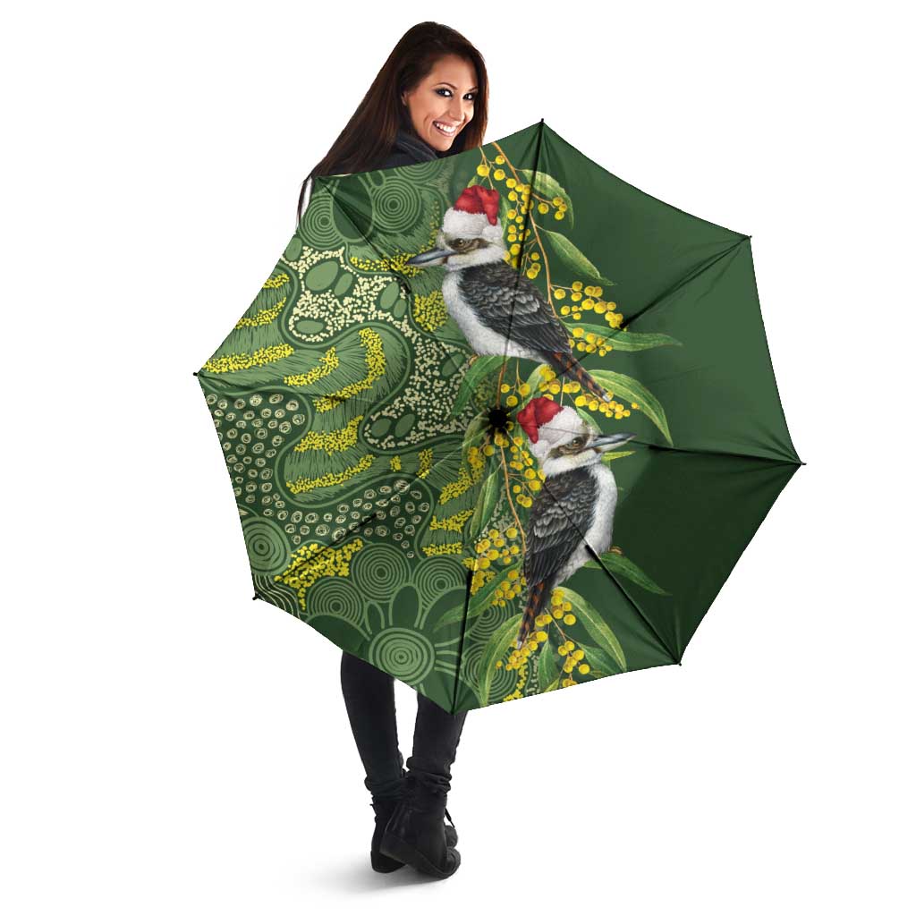 Aussie Kokaburra Golden Wattle Christmas Umbrella Aboriginal Dots Painting Green Motif - Aussie Hoodie