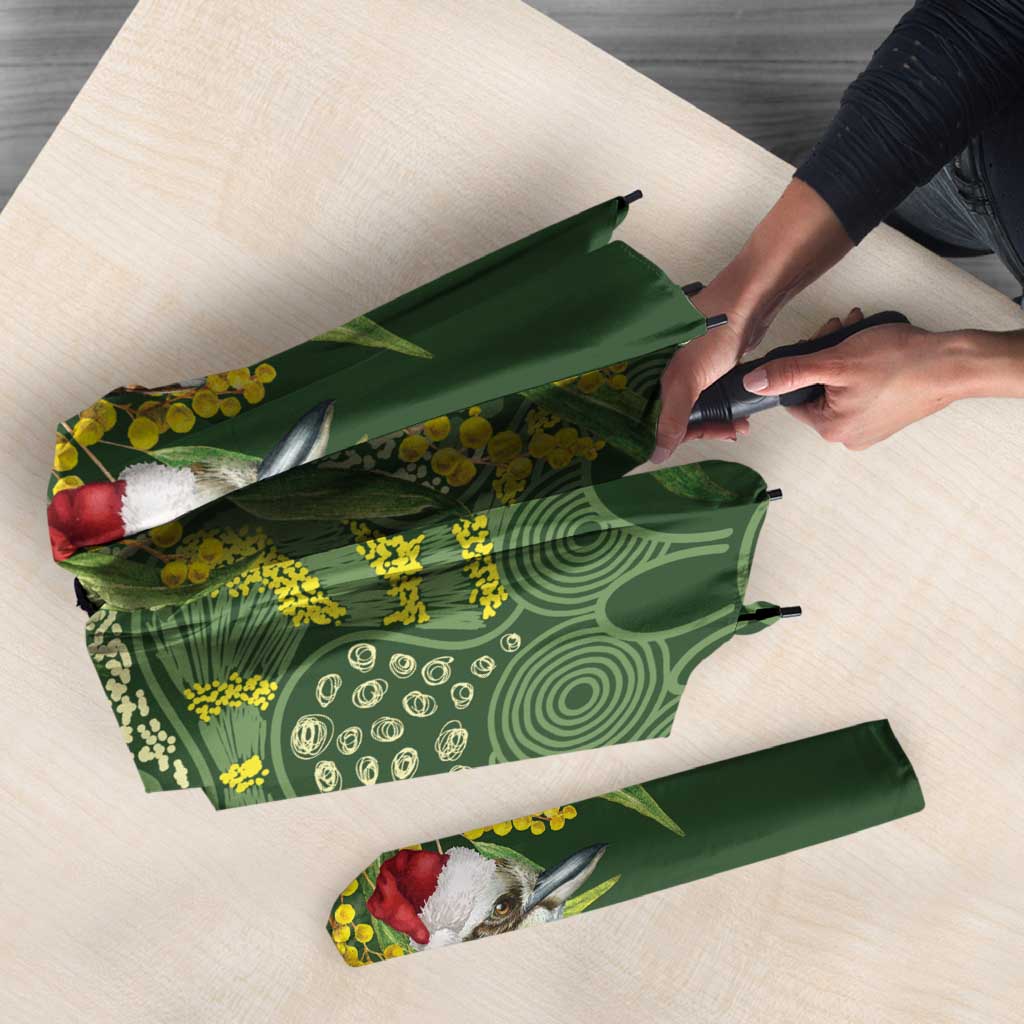 Aussie Kokaburra Golden Wattle Christmas Umbrella Aboriginal Dots Painting Green Motif - Aussie Hoodie