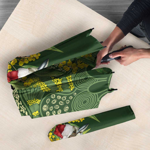 Aussie Kokaburra Golden Wattle Christmas Umbrella Aboriginal Dots Painting Green Motif - Aussie Hoodie