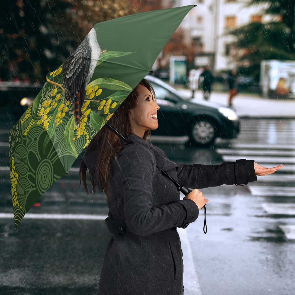 Aussie Kokaburra Golden Wattle Christmas Umbrella Aboriginal Dots Painting Green Motif - Aussie Hoodie