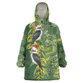 Aussie Kokaburra Golden Wattle Christmas Wearable Blanket Hoodie Aboriginal Dots Painting Green Motif - Aussie Hoodie