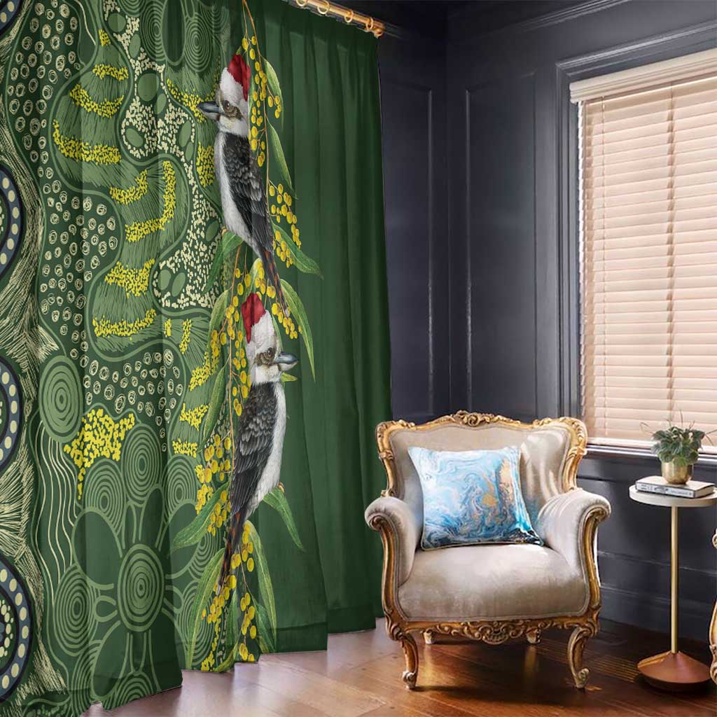 Aussie Kokaburra Golden Wattle Christmas Window Curtain Aboriginal Dots Painting Green Motif - Aussie Hoodie