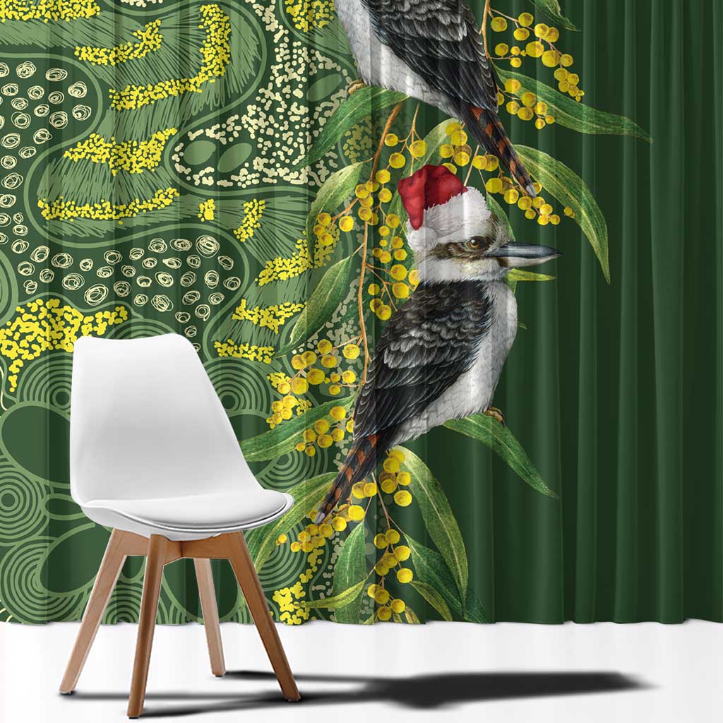 Aussie Kokaburra Golden Wattle Christmas Window Curtain Aboriginal Dots Painting Green Motif - Aussie Hoodie