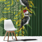 Aussie Kokaburra Golden Wattle Christmas Window Curtain Aboriginal Dots Painting Green Motif - Aussie Hoodie