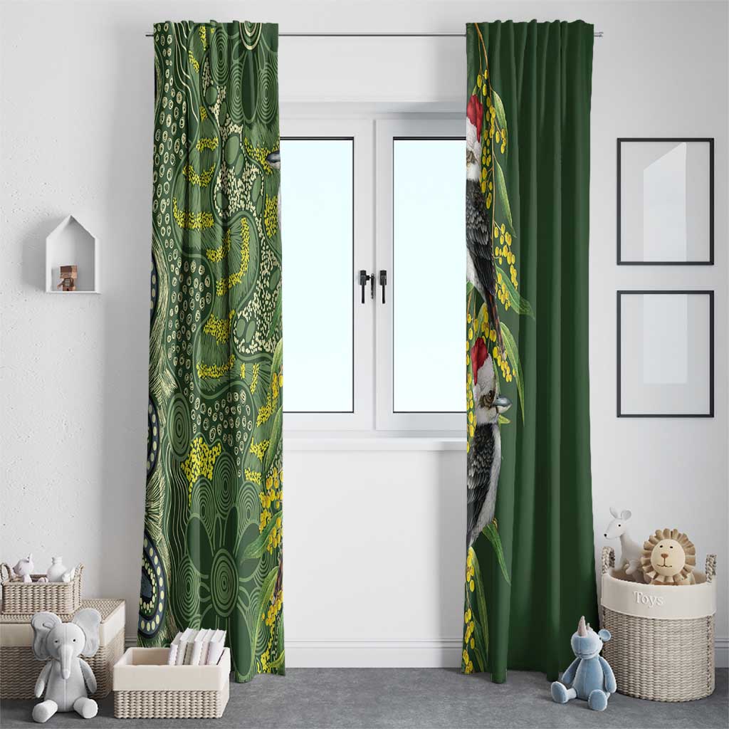 Aussie Kokaburra Golden Wattle Christmas Window Curtain Aboriginal Dots Painting Green Motif - Aussie Hoodie