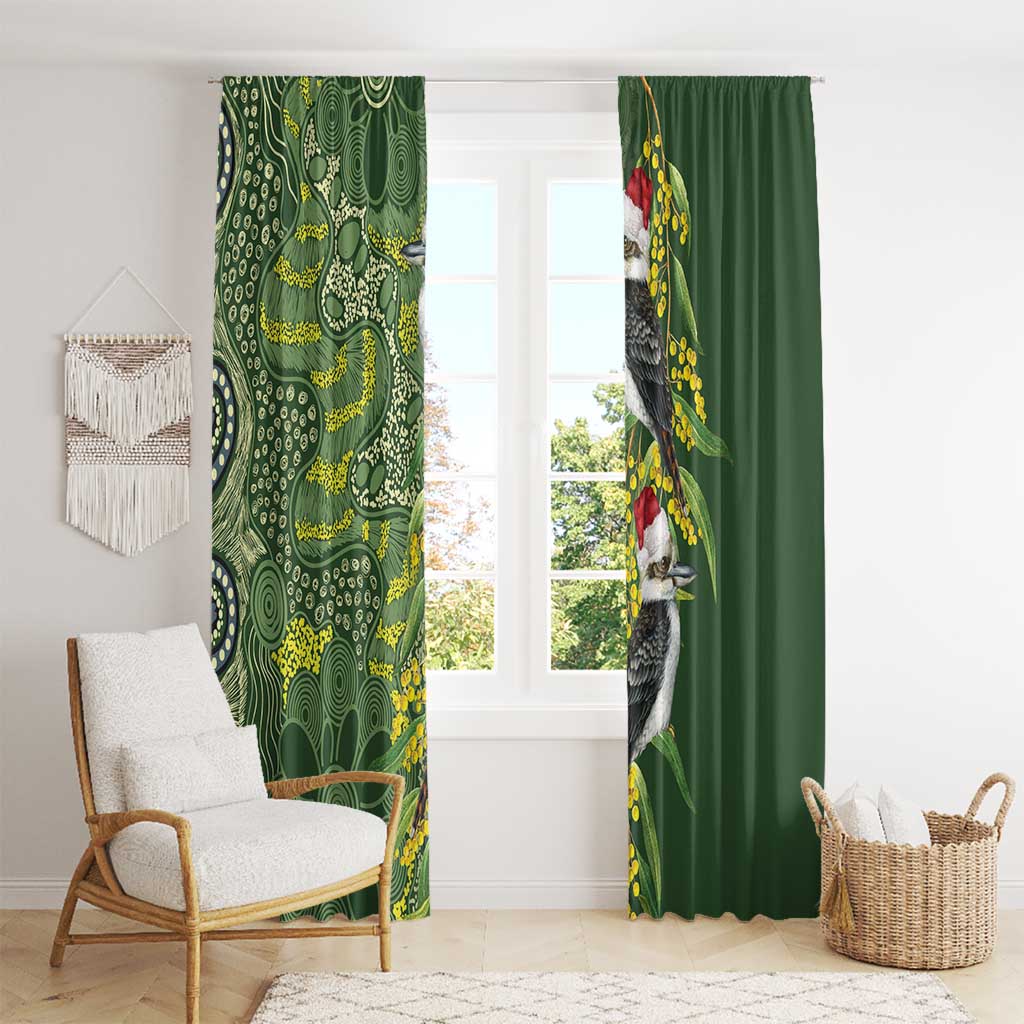 Aussie Kokaburra Golden Wattle Christmas Window Curtain Aboriginal Dots Painting Green Motif - Aussie Hoodie