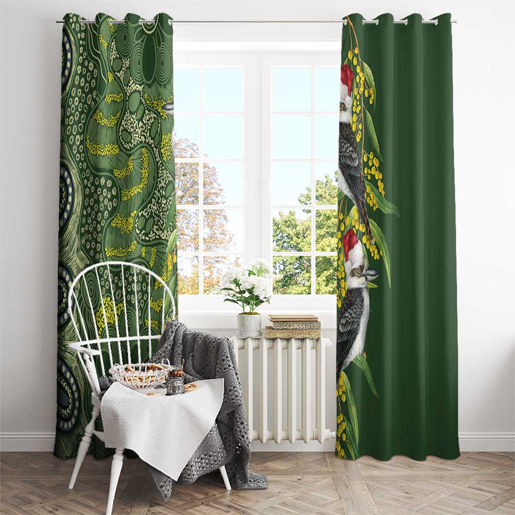 Aussie Kokaburra Golden Wattle Christmas Window Curtain Aboriginal Dots Painting Green Motif - Aussie Hoodie