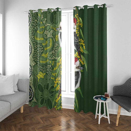 Aussie Kokaburra Golden Wattle Christmas Window Curtain Aboriginal Dots Painting Green Motif - Aussie Hoodie