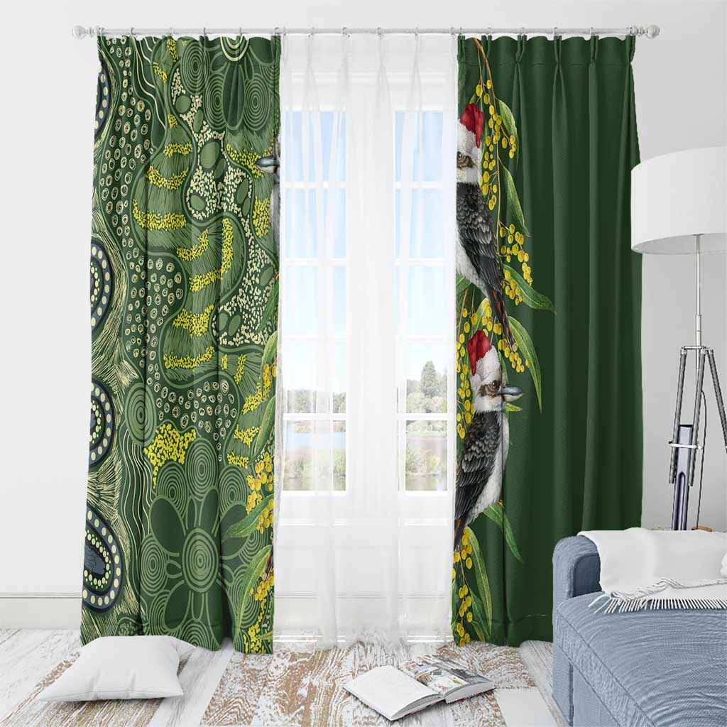 Aussie Kokaburra Golden Wattle Christmas Window Curtain Aboriginal Dots Painting Green Motif - Aussie Hoodie