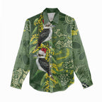 Aussie Kokaburra Golden Wattle Christmas Women Casual Shirt Aboriginal Dots Painting Green Motif - Aussie Hoodie