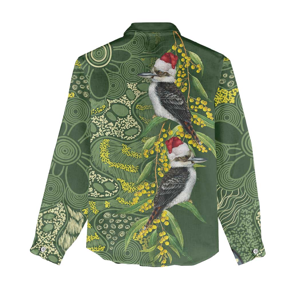 Aussie Kokaburra Golden Wattle Christmas Women Casual Shirt Aboriginal Dots Painting Green Motif - Aussie Hoodie
