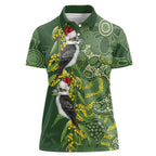 Aussie Kokaburra Golden Wattle Christmas Women Polo Shirt Aboriginal Dots Painting Green Motif - Aussie Hoodie