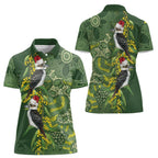 Aussie Kokaburra Golden Wattle Christmas Women Polo Shirt Aboriginal Dots Painting Green Motif - Aussie Hoodie