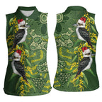 Aussie Kokaburra Golden Wattle Christmas Women Sleeveless Polo Shirt Aboriginal Dots Painting Green Motif - Aussie Hoodie