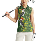 Aussie Kokaburra Golden Wattle Christmas Women Sleeveless Polo Shirt Aboriginal Dots Painting Green Motif - Aussie Hoodie
