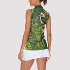 Aussie Kokaburra Golden Wattle Christmas Women Sleeveless Polo Shirt Aboriginal Dots Painting Green Motif - Aussie Hoodie