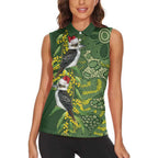Aussie Kokaburra Golden Wattle Christmas Women Sleeveless Polo Shirt Aboriginal Dots Painting Green Motif - Aussie Hoodie