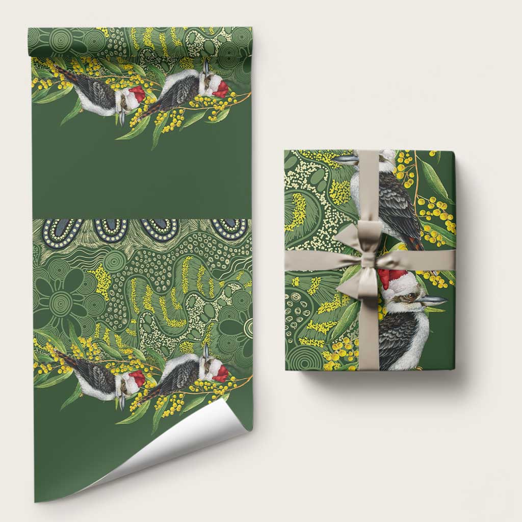 Aussie Kokaburra Golden Wattle Christmas Wrapping Paper Aboriginal Dots Painting Green Motif - Aussie Hoodie