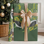 Aussie Kokaburra Golden Wattle Christmas Wrapping Paper Aboriginal Dots Painting Green Motif - Aussie Hoodie
