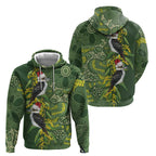 Aussie Kokaburra Golden Wattle Christmas Zip Hoodie Aboriginal Dots Painting Green Motif - Aussie Hoodie