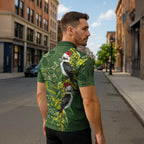 Aussie Kokaburra Golden Wattle Christmas Zipper Polo Shirt Aboriginal Dots Painting Green Motif - Aussie Hoodie